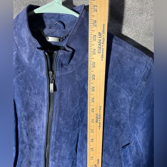 Dennis Basso Blue Suede Leather Jacket Women's Large Full Zip Bomber - Picture 6 of 12